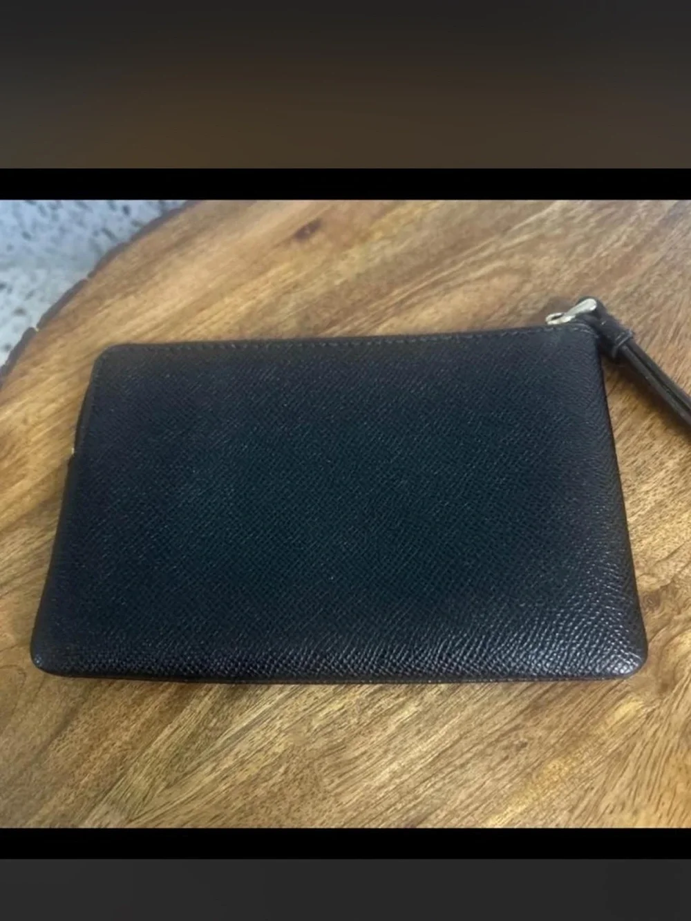 COACH Black Leather Wristlet with Gold Logo